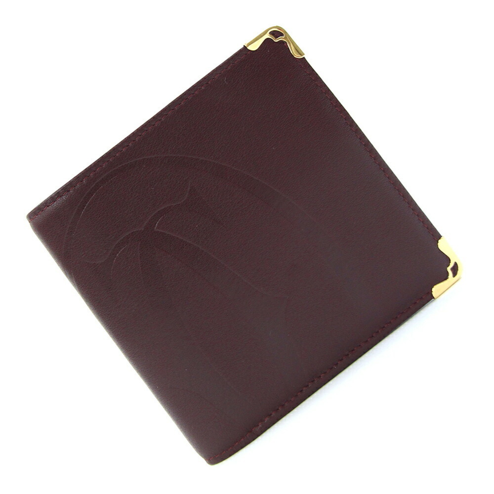Cartier Bi-fold Wallet Must de L3000925 Bordeaux Leather Compact Folding Men's